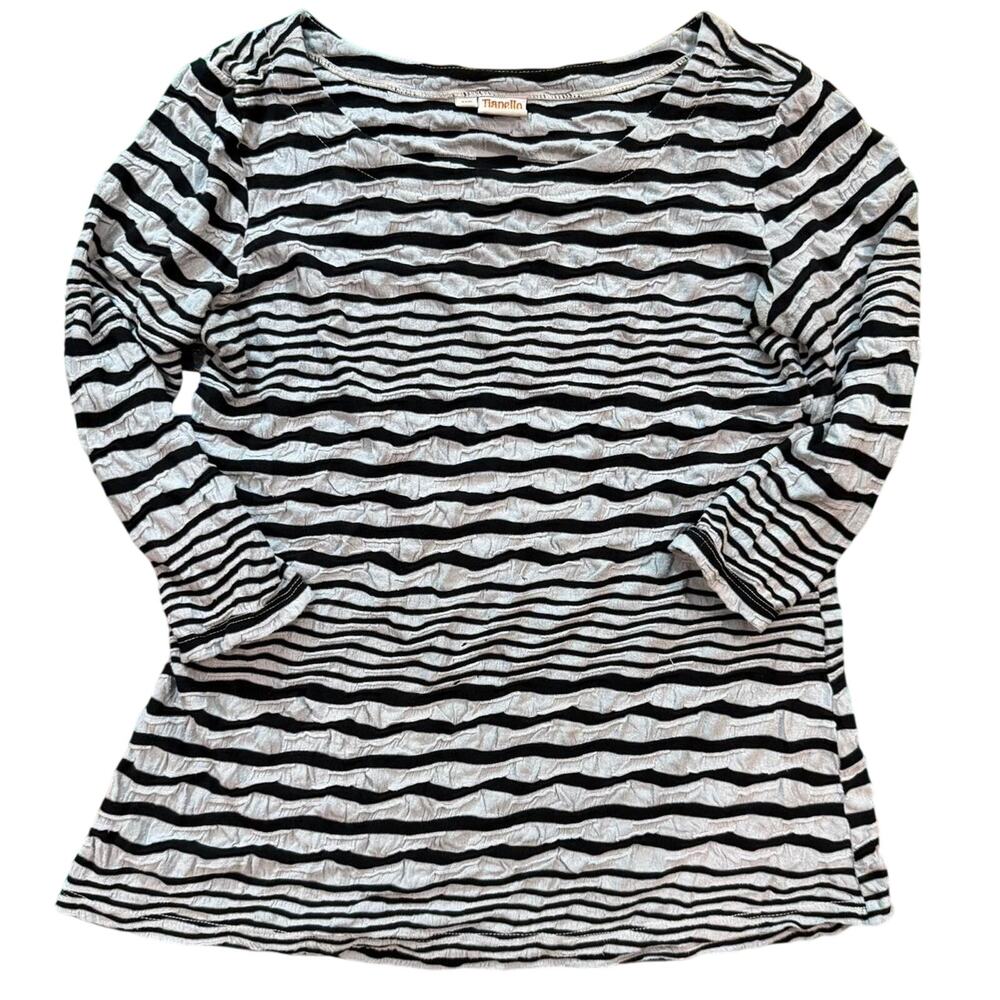 Tianello Striped 3/4 Sleeve Top Relaxed Nautical Preppy Breton XS (Fits S/M)